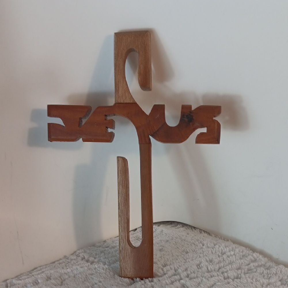 Vtg. Wooden Jesus Cross Decor